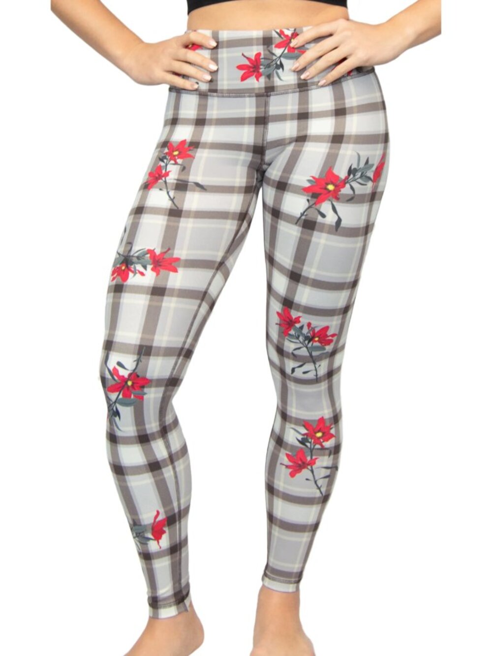 Miami Fitwear In the Moment Plaid Floral Leggings Large Length 7/8